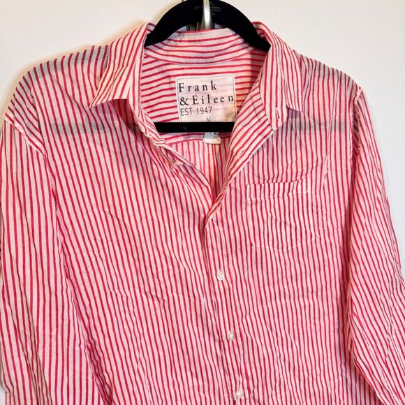 Frank & Eileen Tops - Frank & Eileen Relaxed Button Striped Shirt Cotton Pink and White Size Medium